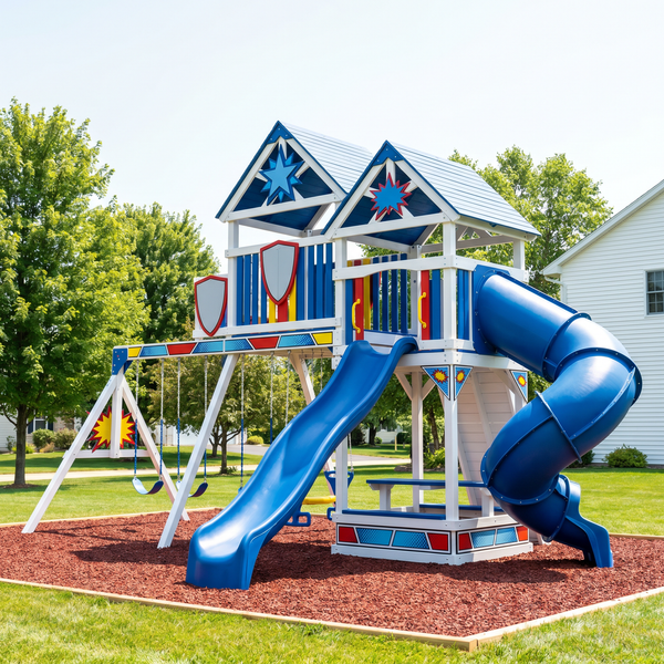 Little Shield Hero Wooden Swing Set With Dual Slides