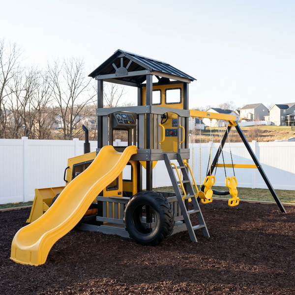 Little Digger Crew Wooden Swing Set With Slide