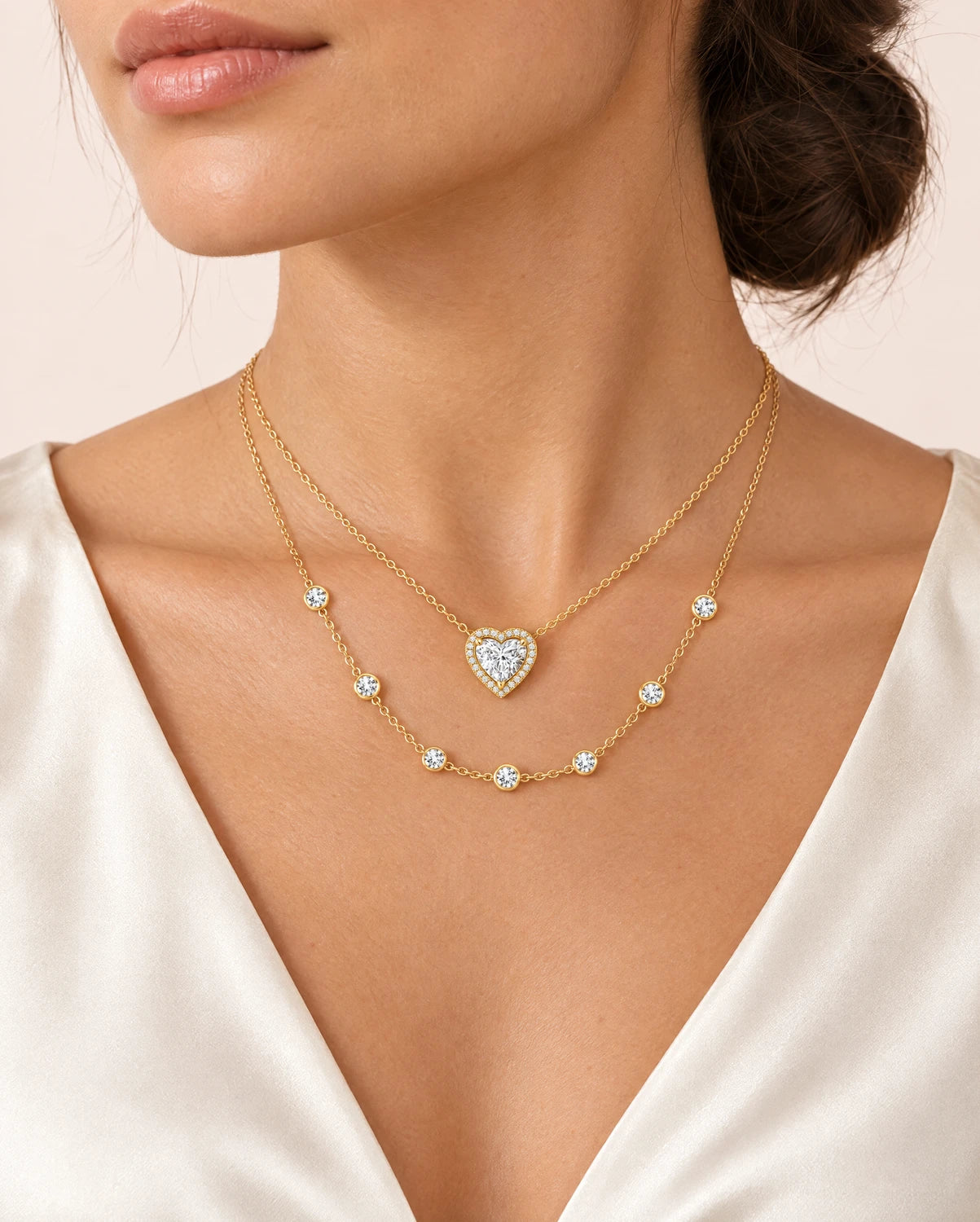 Pnstime heart halo and station necklaces