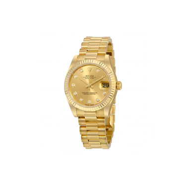 Fluted Bezel Date Bracelet Watch With Diamond Hour Markers