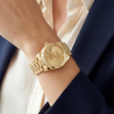 Fluted Bezel Date Bracelet Watch With Diamond Hour Markers