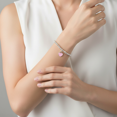 Return To T Pink Heart Tag Bead Bracelet