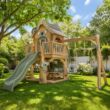 Koala Wooden Playhouse Swing Set with Slide
