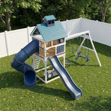 Blue Patrol Playhouse Swing Set with Slides