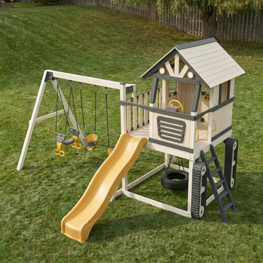 Builder Truck Playhouse Swing Set with Slide