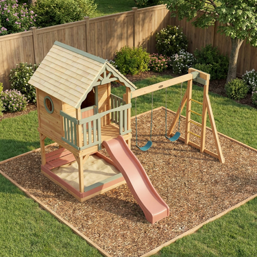 Little Cottage Playhouse Swing Set with Slide