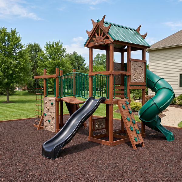 Triceratops Adventure Wooden Playset With Tube Slide