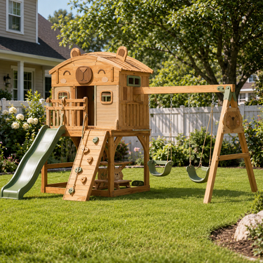 Honey Bear Backyard Playset with Slide and Swings