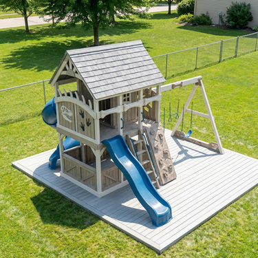 Dino Fossil Fort Playhouse Swing Set With Slides