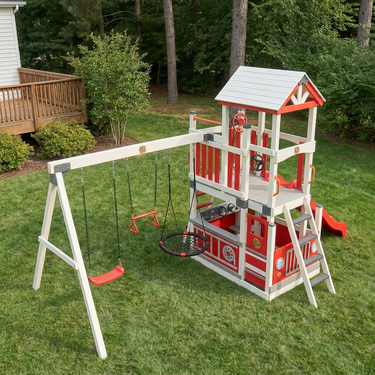 Fire Truck Playhouse Swing Set with Slide