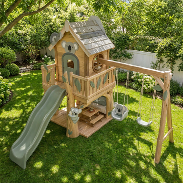 Koala Wooden Playhouse Swing Set with Slide