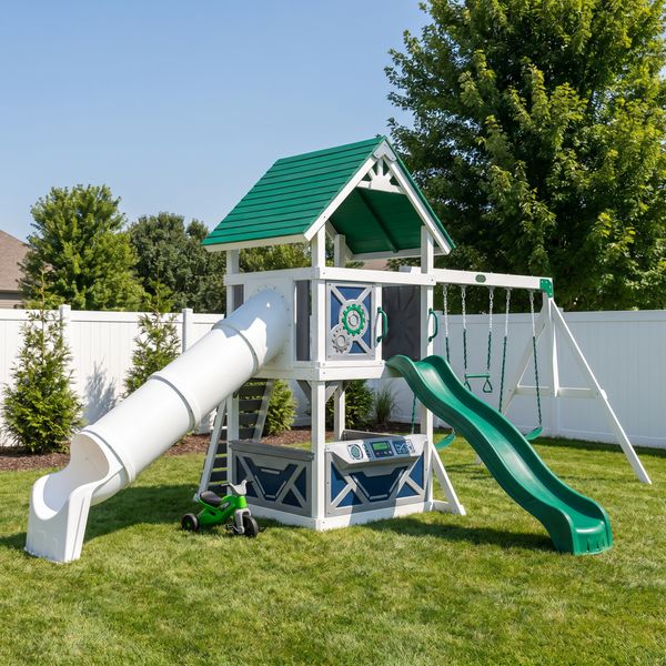 Little Modern Explorer Wooden Swing Set With Dual Slides