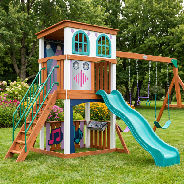 Little Music Star Wooden Swing Set With Slide