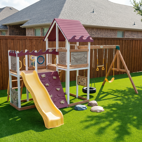 Little Coastal Explorer Wooden Swing Set With Slide