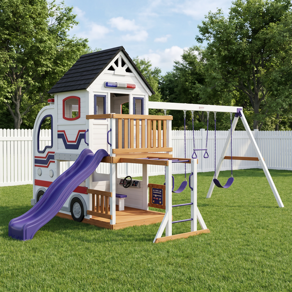 Little Zen Pagoda Wooden Swing Set With Slide