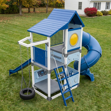 Blue Rocket Outdoor Playset with Tube Slide