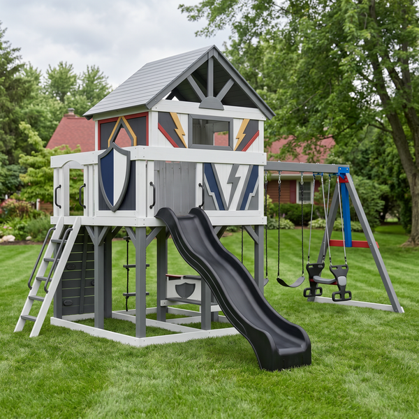 Little Storm Shield Wooden Swing Set With Slide