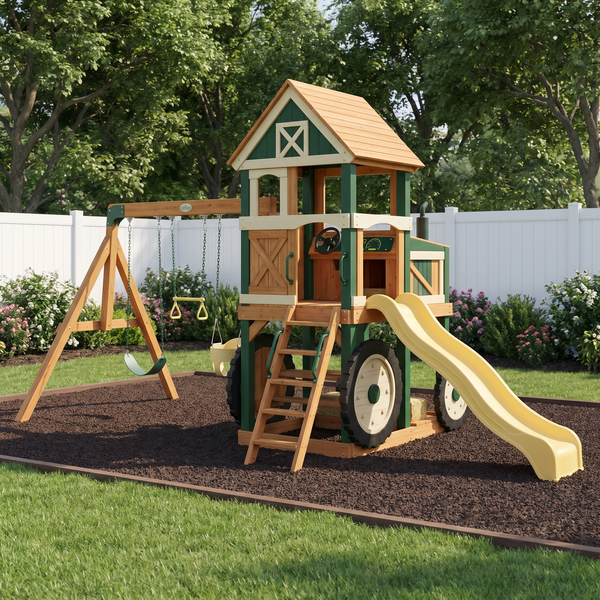 Little Farm Tractor Playhouse Swing Set With Slide