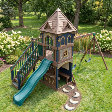 Little Wizard Tower Wooden Swing Set With Slide