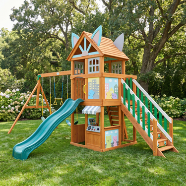 Little Cozy Critter Wooden Swing Set With Slide