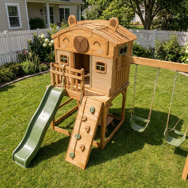 Honey Bear Backyard Playset with Slide and Swings