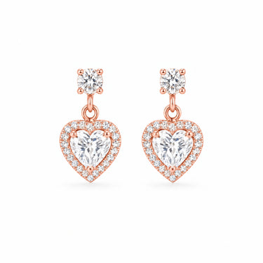 Amora Heart Halo Drop Earrings - Rose Gold