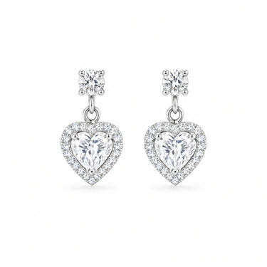 Amora Heart Halo Drop Earrings - White Gold