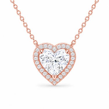 Amora Heart Halo Pendant Necklace - Rose Gold