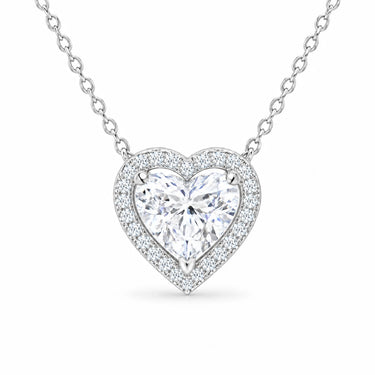 Amora Heart Halo Pendant Necklace - White Gold