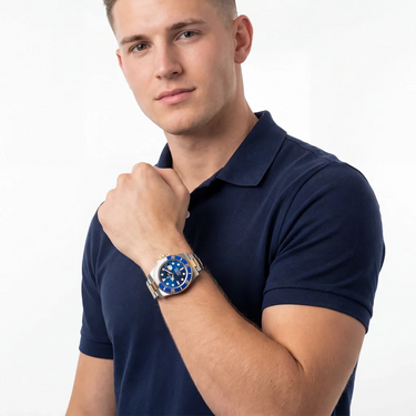 Submariner Automatic Dive Watch With Blue Rotating Bezel
