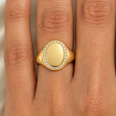 Beatrix Pave Framed Oval Signet Ring