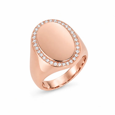 Beatrix Pave Framed Oval Signet Ring - Rose Gold