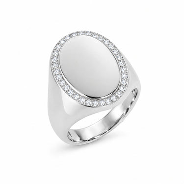 Beatrix Pave Framed Oval Signet Ring - White Gold