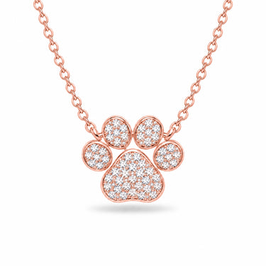 Bella Pave Paw Print Pendant Necklace - Rose Gold