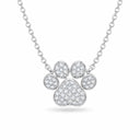Bella Pave Paw Print Pendant Necklace - White Gold