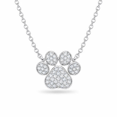 Bella Pave Paw Print Pendant Necklace - White Gold