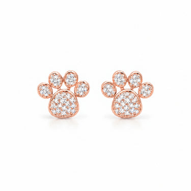 Bella Pave Paw Print Stud Earrings - Rose Gold