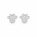 Bella Pave Paw Print Stud Earrings - White Gold