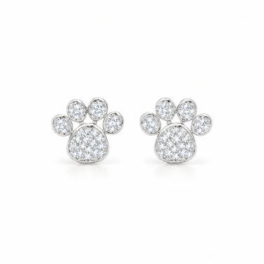 Bella Pave Paw Print Stud Earrings - White Gold