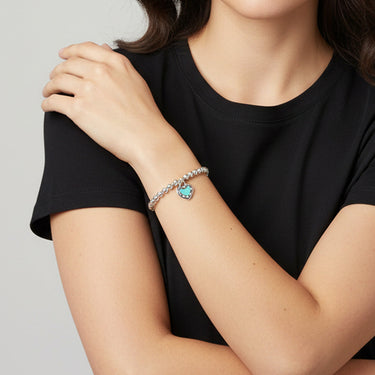 Blue Heart Tag Bead Bracelet