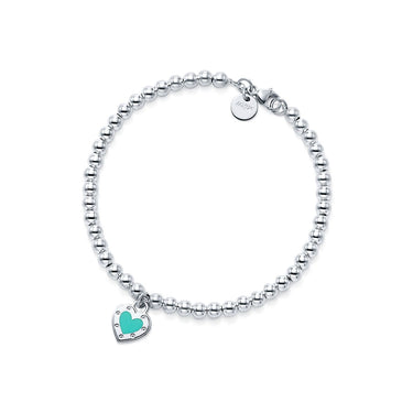 Blue Heart Tag Bead Bracelet