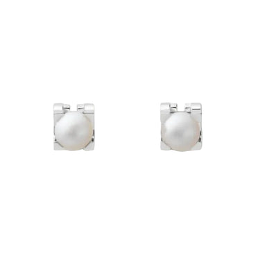 C Shaped Pearl Stud Earrings