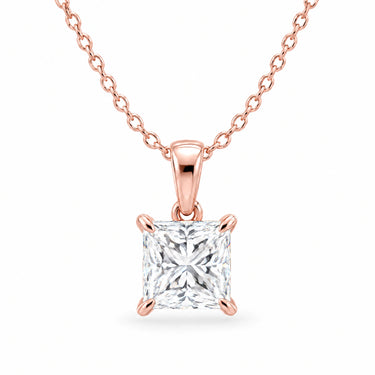 Celine Princess Cut Solitaire Pendant Necklace - Rose Gold
