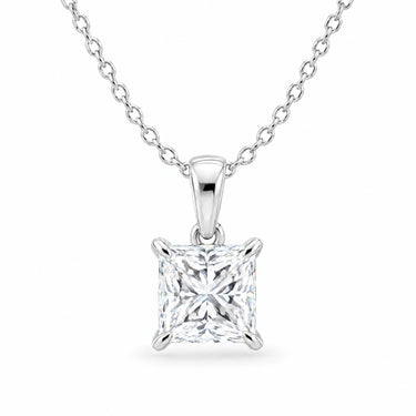 Celine Princess Cut Solitaire Pendant Necklace - White Gold