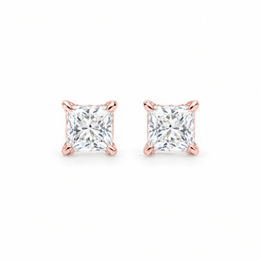 Celine Princess Cut Solitaire Stud Earrings - Rose Gold