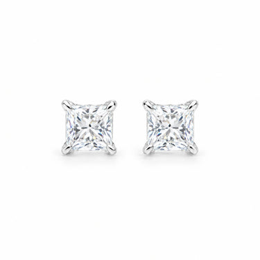 Celine Princess Cut Solitaire Stud Earrings - White Gold