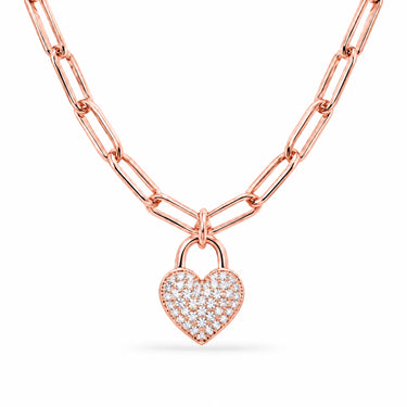 Clara Paperclip Heart Lock Necklace - Rose Gold