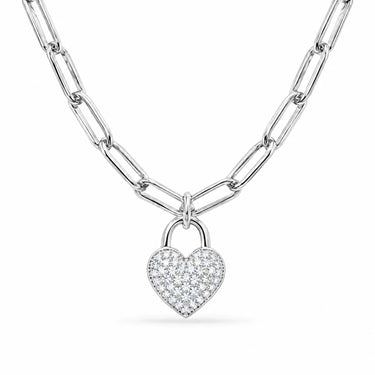 Clara Paperclip Heart Lock Necklace - White Gold