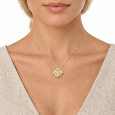 Coralie Pave Scallop Shell Pendant Necklace