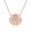Coralie Pave Scallop Shell Pendant Necklace - Rose Gold